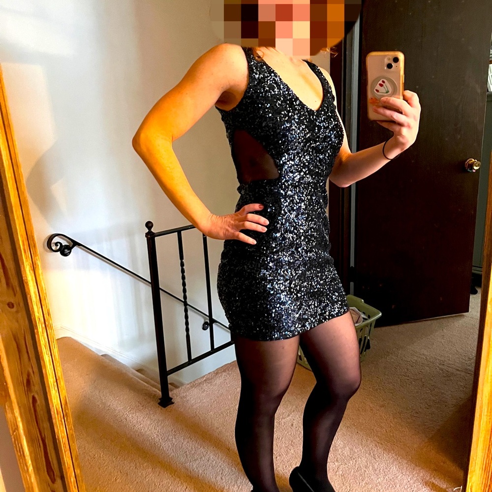 Bebe XS midnight blue sequin dress.